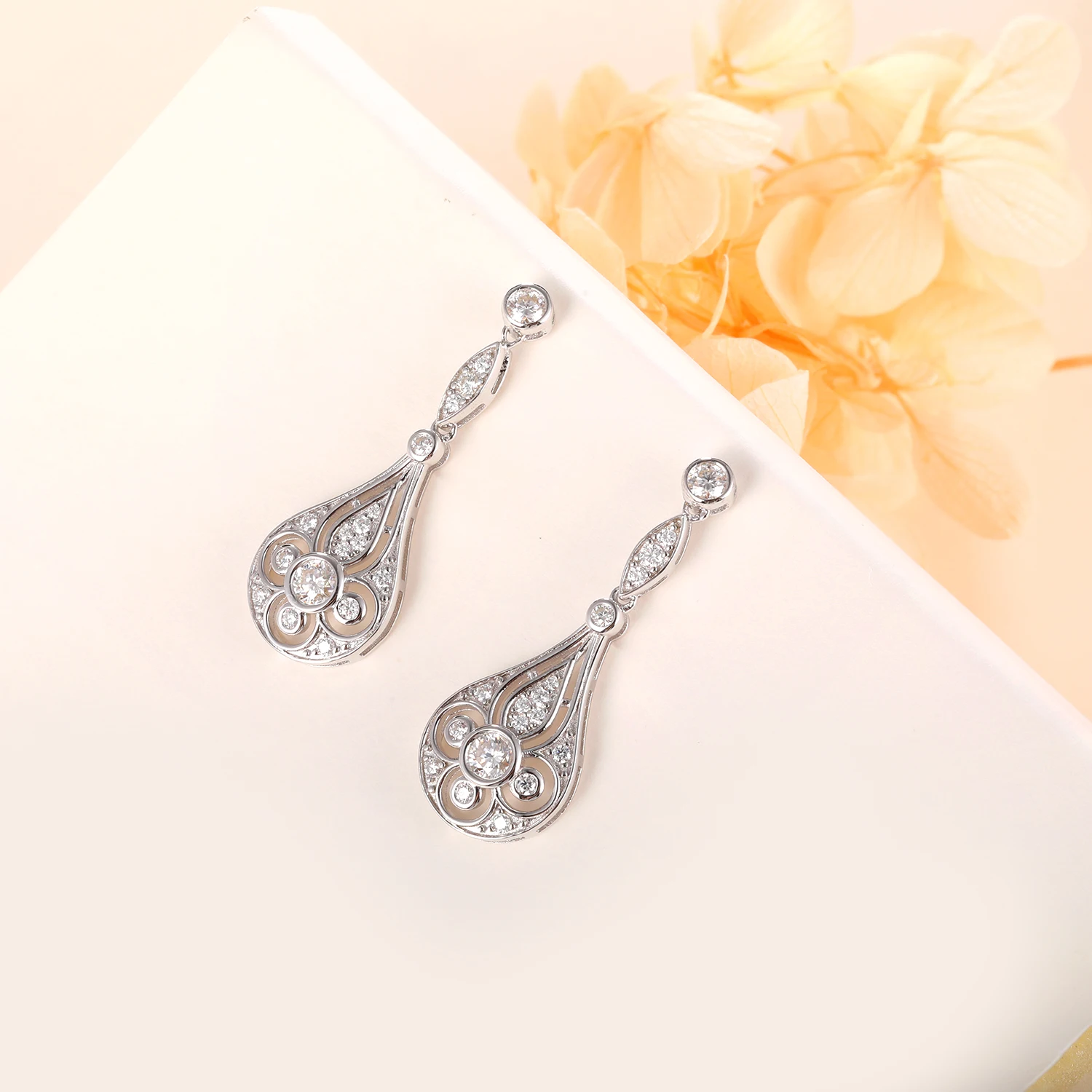 TYYL Moissanite Drop Earrings for Women 925 Sterling Silver Vintage Teardrop Design Sparkling Dangle Elegant Bridal Jewelry Gift - view 2