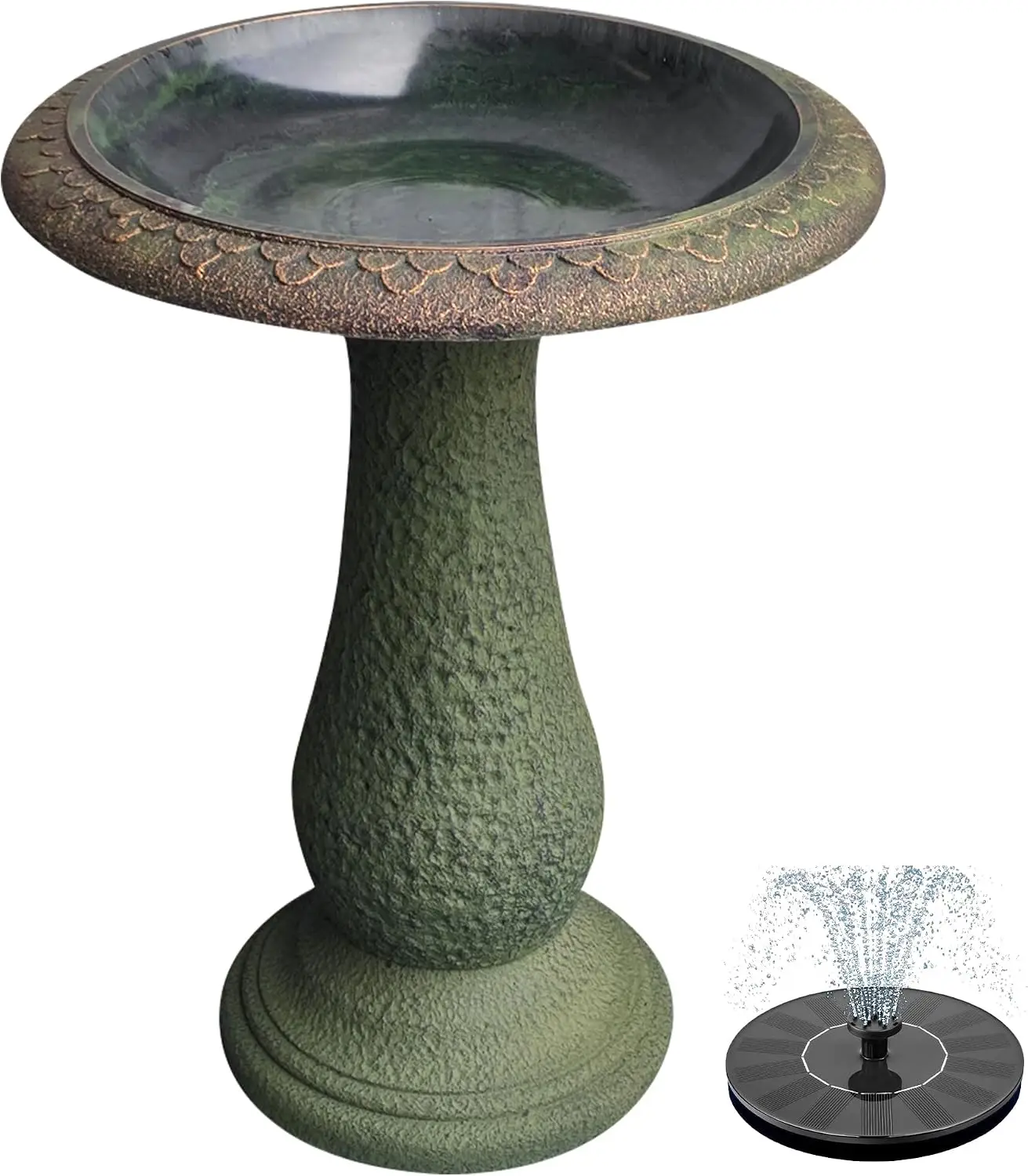 Pedestal Birdbath with Solar Fountain, Resin Stone Composite Outdoor Garden Decor, Standing Bird Bath for Outside Patio Yard