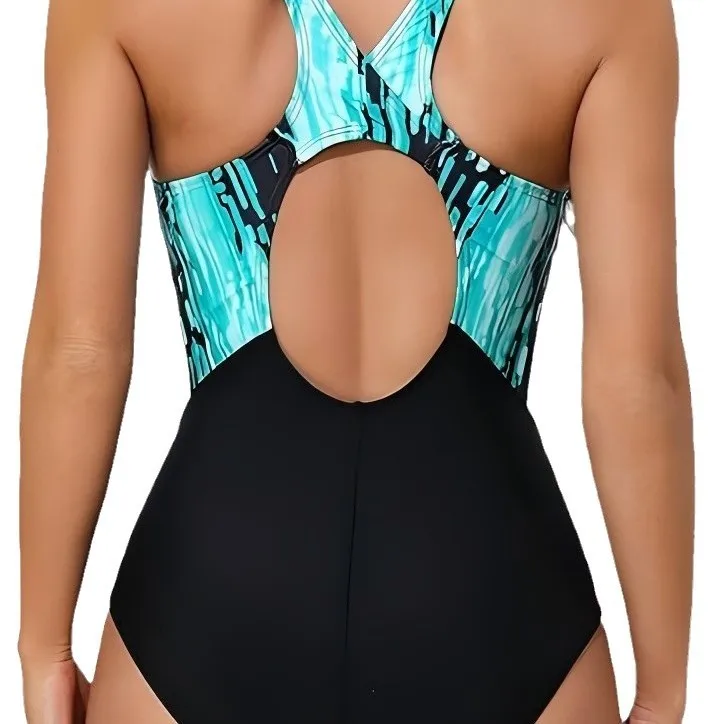 2026 Sporty Printed Slim Swimsuit Women One Piece Back Cross Swimwear Female Bathers Bathing Swimming Swim Suit Beachwear