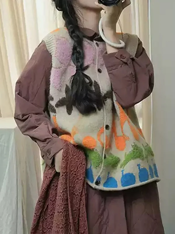 الفنية Fre فضفاضة عادية كل مباراة مفتوحة سترة محبوك سترة المرأة الخريف الشتاء Faion لينة متوسطة النايلون الكرتون طباعة #2