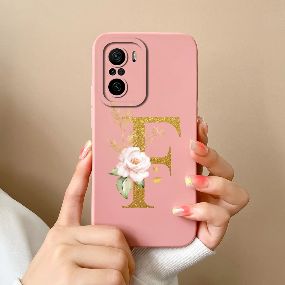 Letters Case Voor Poco F3 Gt Zwart & Roze Zachte Vloeistof Siliconen Camera Beschermer Cover Voor Xiaomi Poco F 3 F3gt Bumper Funda Capa