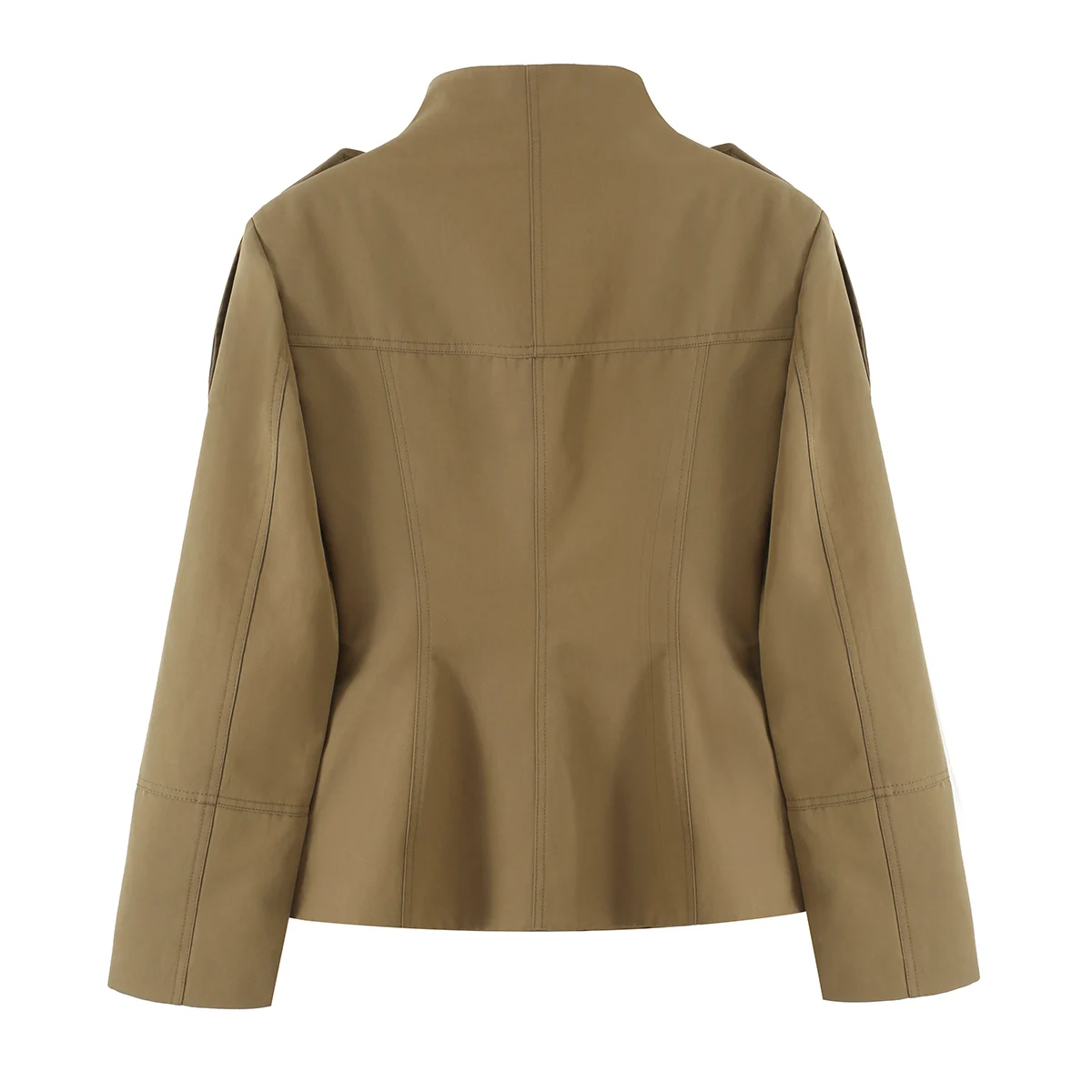BSAY Herbst Damen Militärstil 2-teiliges Outfit Stehkragen Taschen Slim Jacke Doppelreihige Twill Mini-Shorts Passende Sets – Detail 5