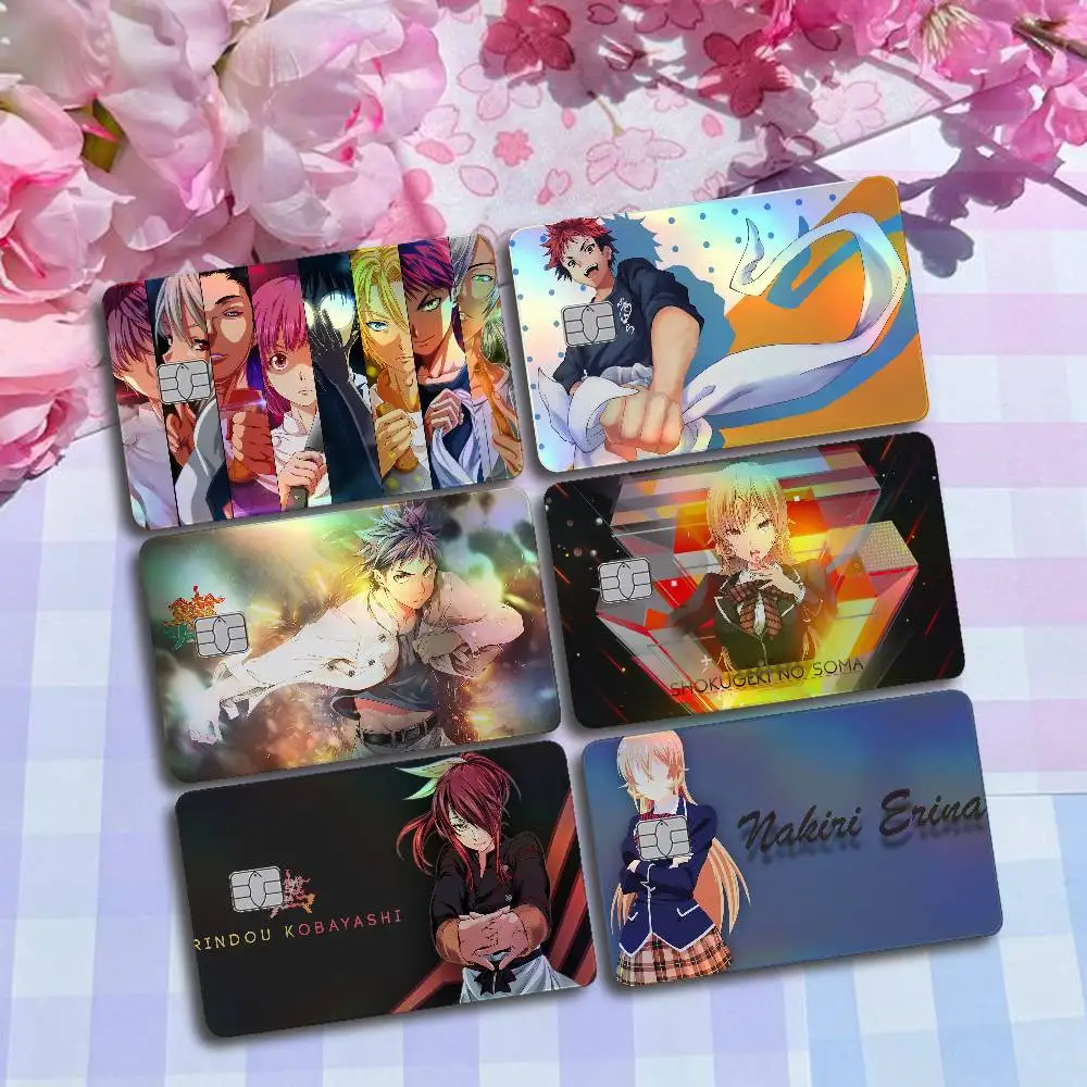 Food Wars Shokugeki No Soma Laser Card Skin Stickers 4pcs/Set Waterproof Anti-Scratch Bank Card Protector Decal For Credit Cards