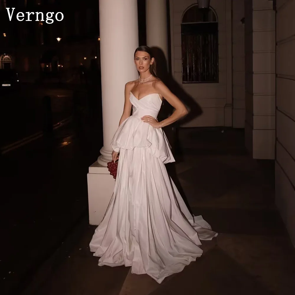 

Verngo lvory Satin Evening Dress Sweetheart A Line Tiered Prom Gowns Women Elegant Couture Party Gowns Customized