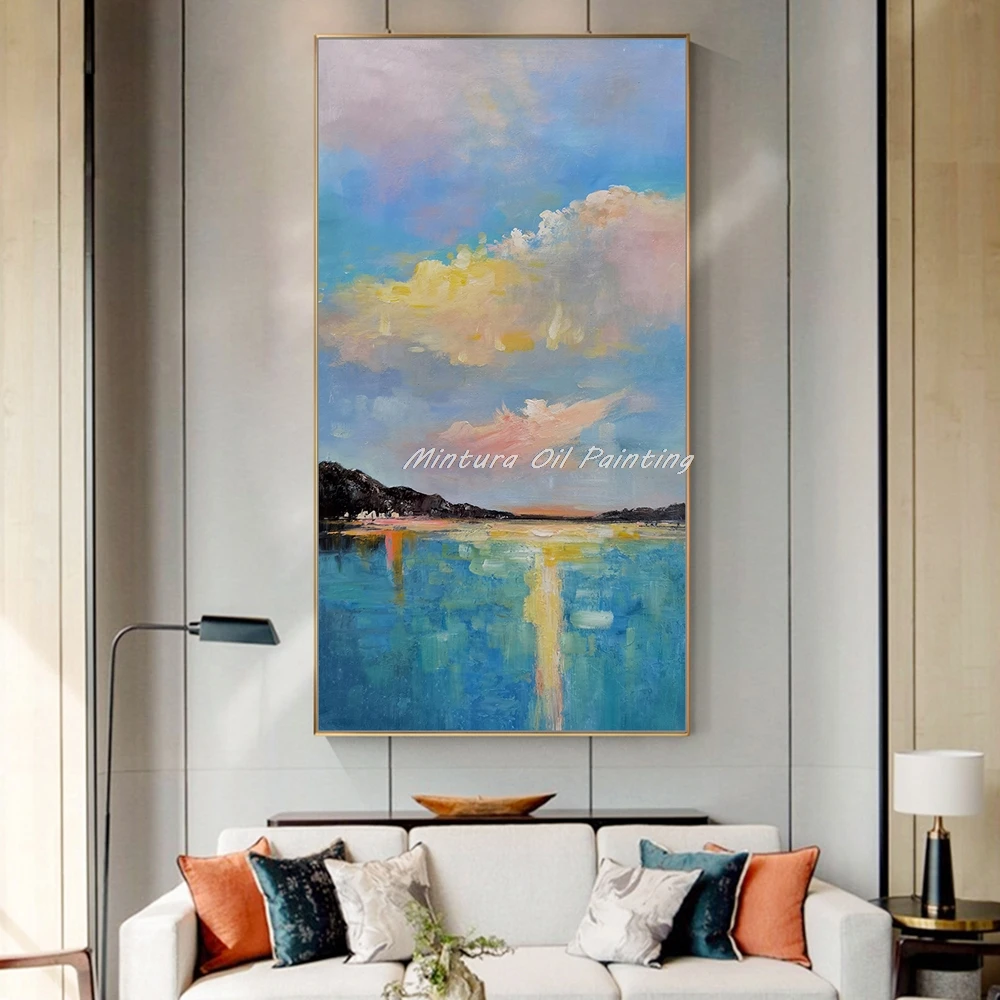 Mintura,Handpainted Seaview Oil Painting on Canvas Abstract Poster Modern Home Decoration Wall Art Picture for Living Room Decor