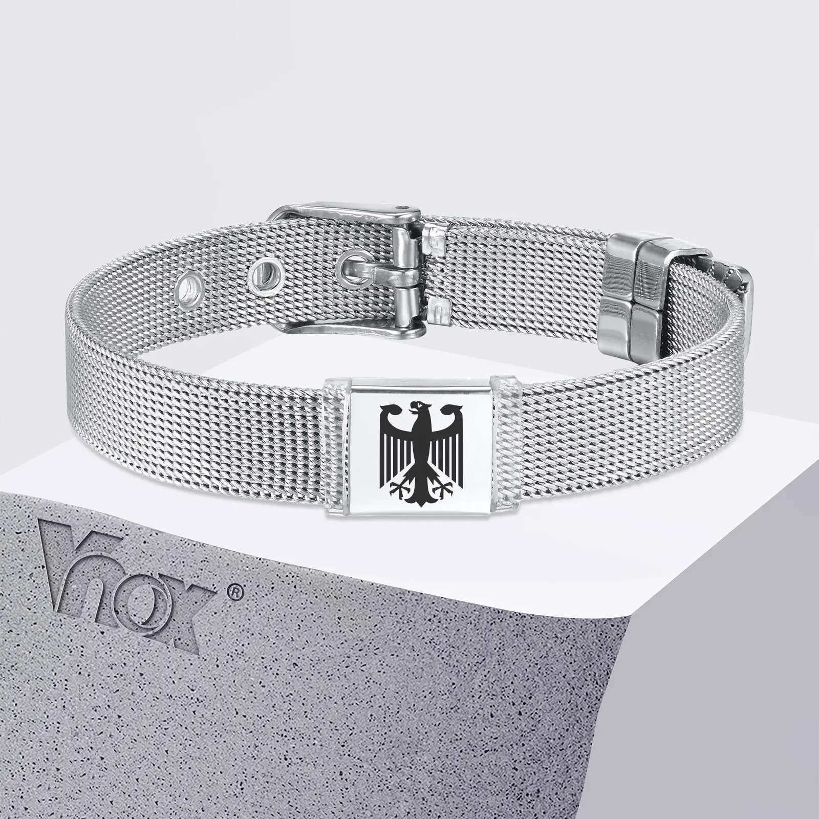 

‌Vnox 10mm Wide Mesh Band Bracelet for Men, 23.5cm Adjustable Stainless Steel Eagle Design Waterproof Wristband, Men's Wristband