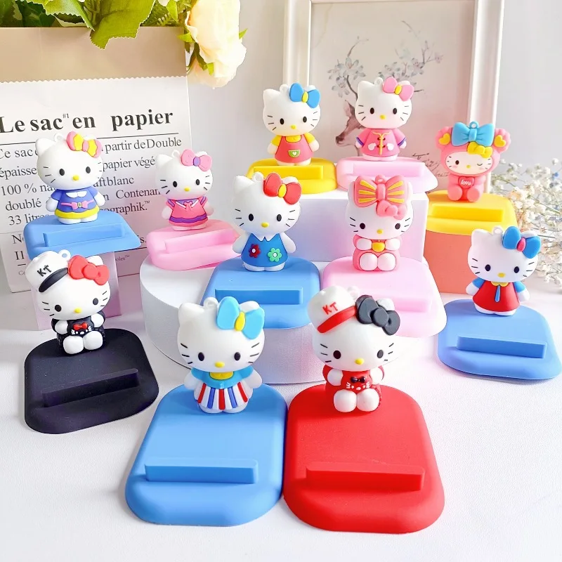 Sanrio Cute Hello Kitty Phone Holder Cartoon Anime Cell Phone Stand Doll Ornaments Tablet Desktop Decor Model Toys Girl  Gift