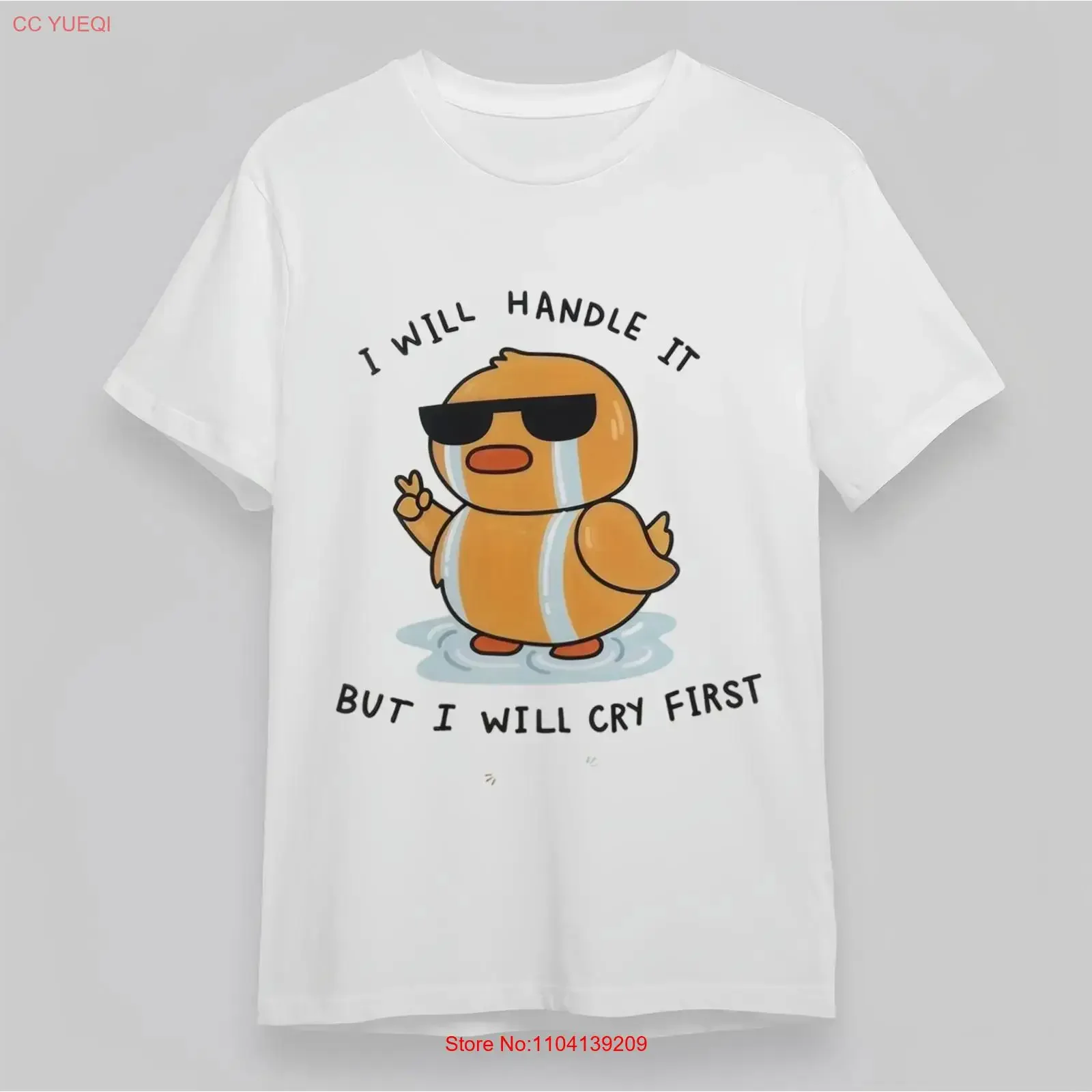 Women's Classic T Shirt First Crying Duck with Sunglasses and V Sign Art vintage Washed streetwear Soft graphic homme fashion