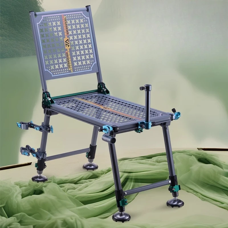 كرسي صيد محمول قابل للطي خفيف الوزن إطار من الألومنيوم قابل للتعديل ارتفاع مبطن مقعد التخييم قضيب حامل حامل الكأس في الهواء الطلق #1