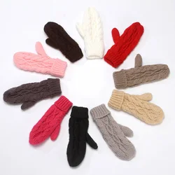 Women Fashion Knit Twist Flowers Mittens Winter Female Halter Neck Thicken Warm Youth Full Finger Gloves Girls Gift Outdoor Ski