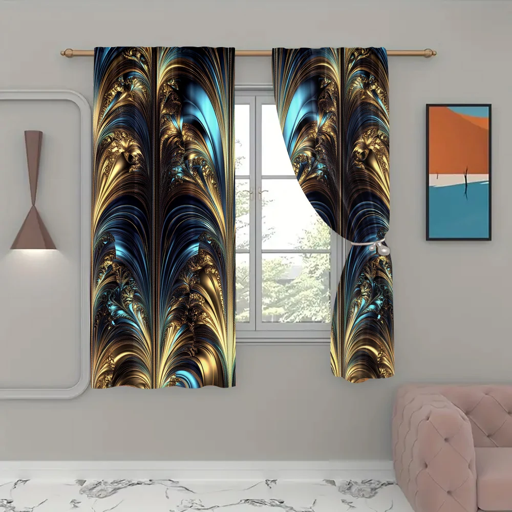 2Pcs Abstract Window Curtains Vintage Dark Orange Fractal Flower Colorful Geometric Shapes Blackout Window Curtains_ai12