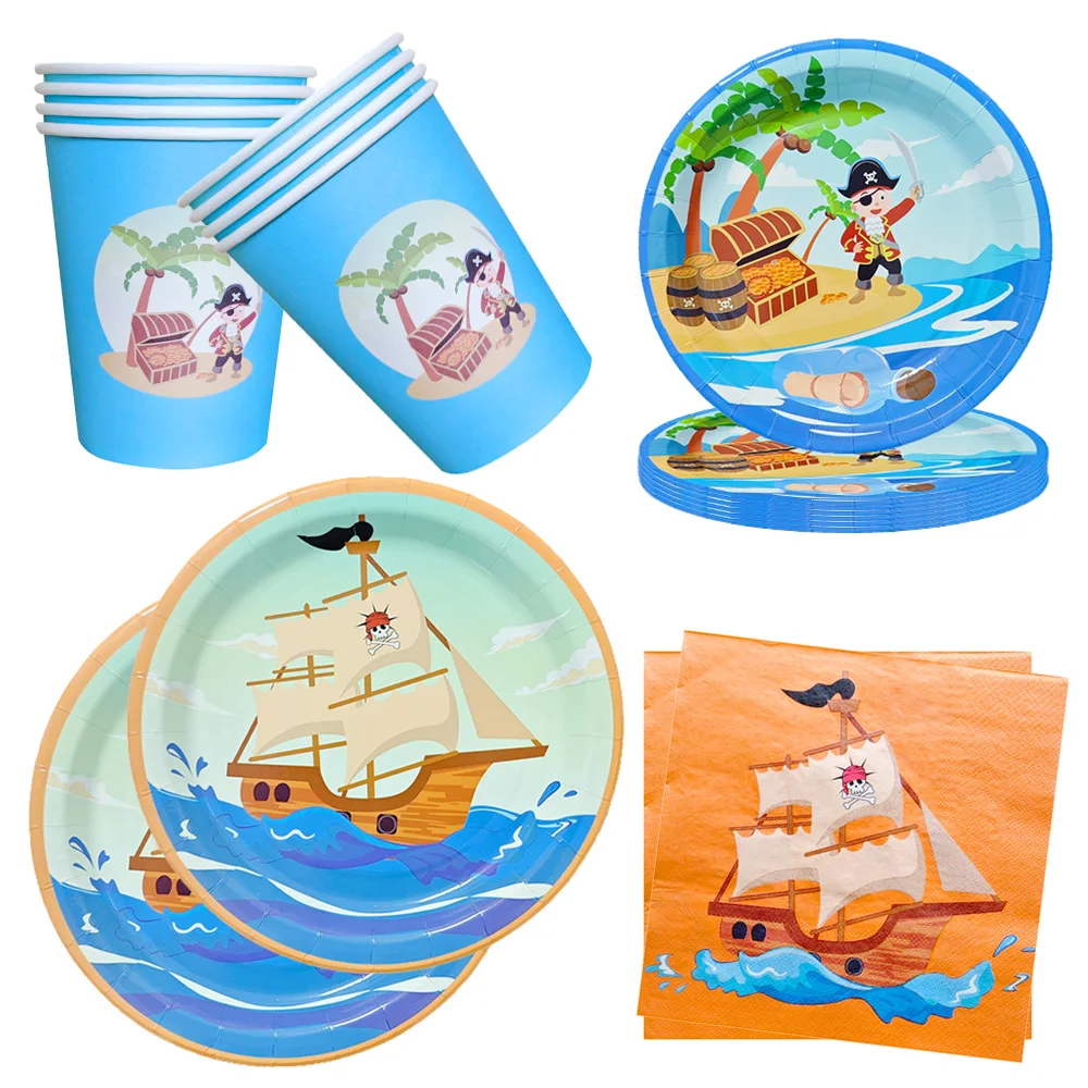 Pirate Party Disposable Tableware Plates Cups Napkins Tablecloth Kids Boys Birthday Baby Shower Party Table Decoration Supplies