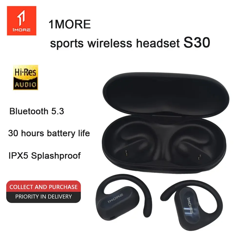 

1MORE S30 Ear-hook Wireless Sports Earphones Bluetooth 5.3 Long Battery Life Music Headset Outdoor Travel Waterproof Headphones