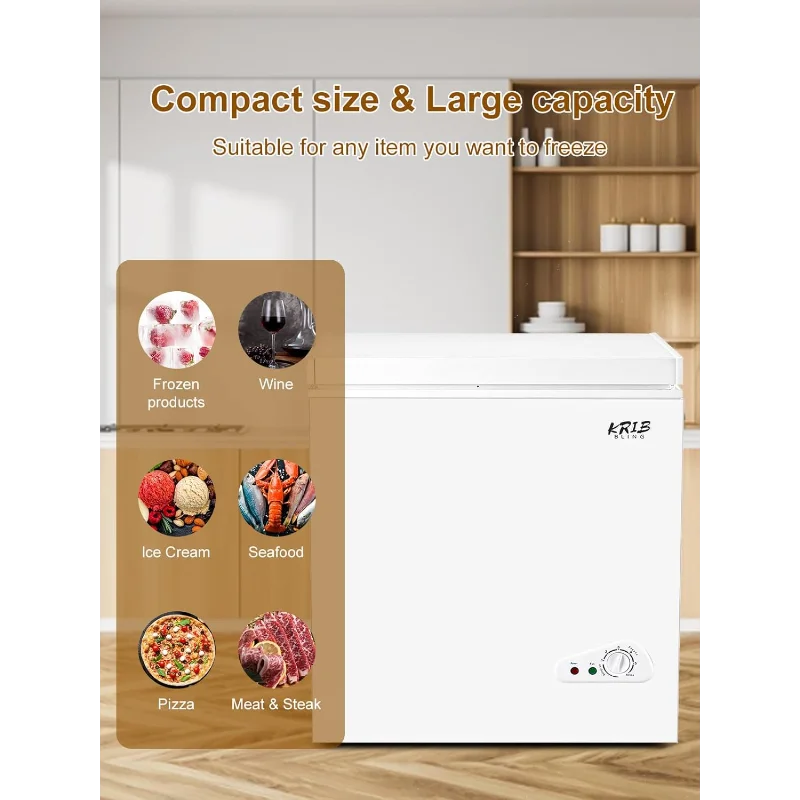 5.0 قدم مكعب، فريزر عميق مدمج، صغير قابل للتعديل، 7 ترموستات، باب منخفض الضوضاء مع سلة قابلة للإزالة باللون الأبيض