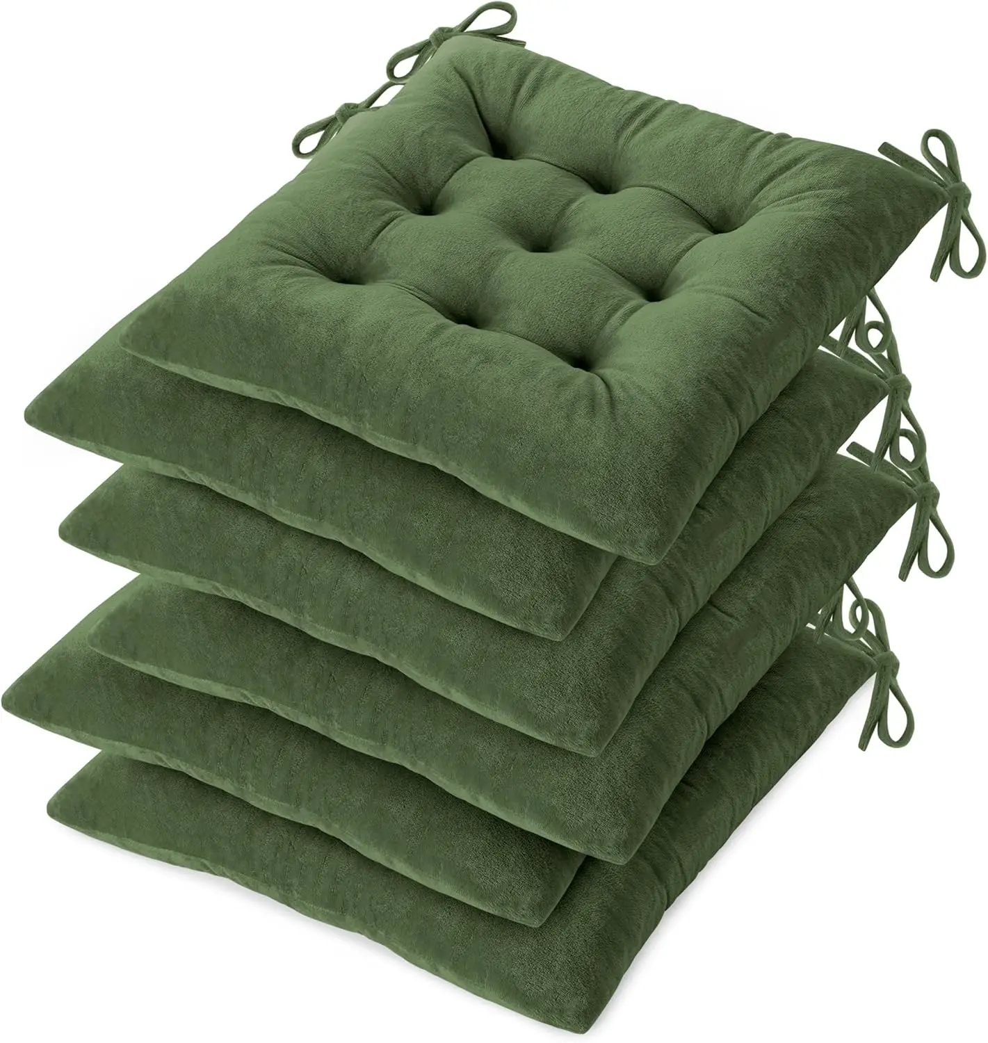 

Set of 6 Tufted Indoor Chair Cushions with Ties Soft Square Seat Pads 15.5x15.5 Green