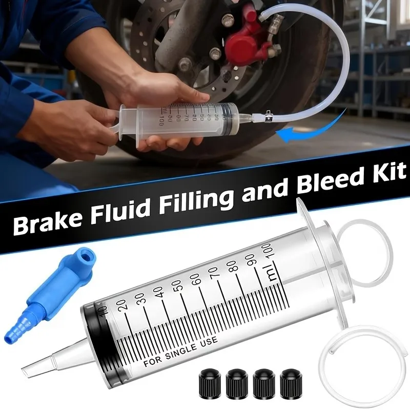 9-teiliges Auto- und Motorrad-Entlüftungsset für hydraulische Scheibenbremsen und Kupplungen, 100ml Multifunktionale Bremsflüssigkeits-Extraktions- und Befüllungsspritze mit Schlauchadapter Reparaturset – Detail 4