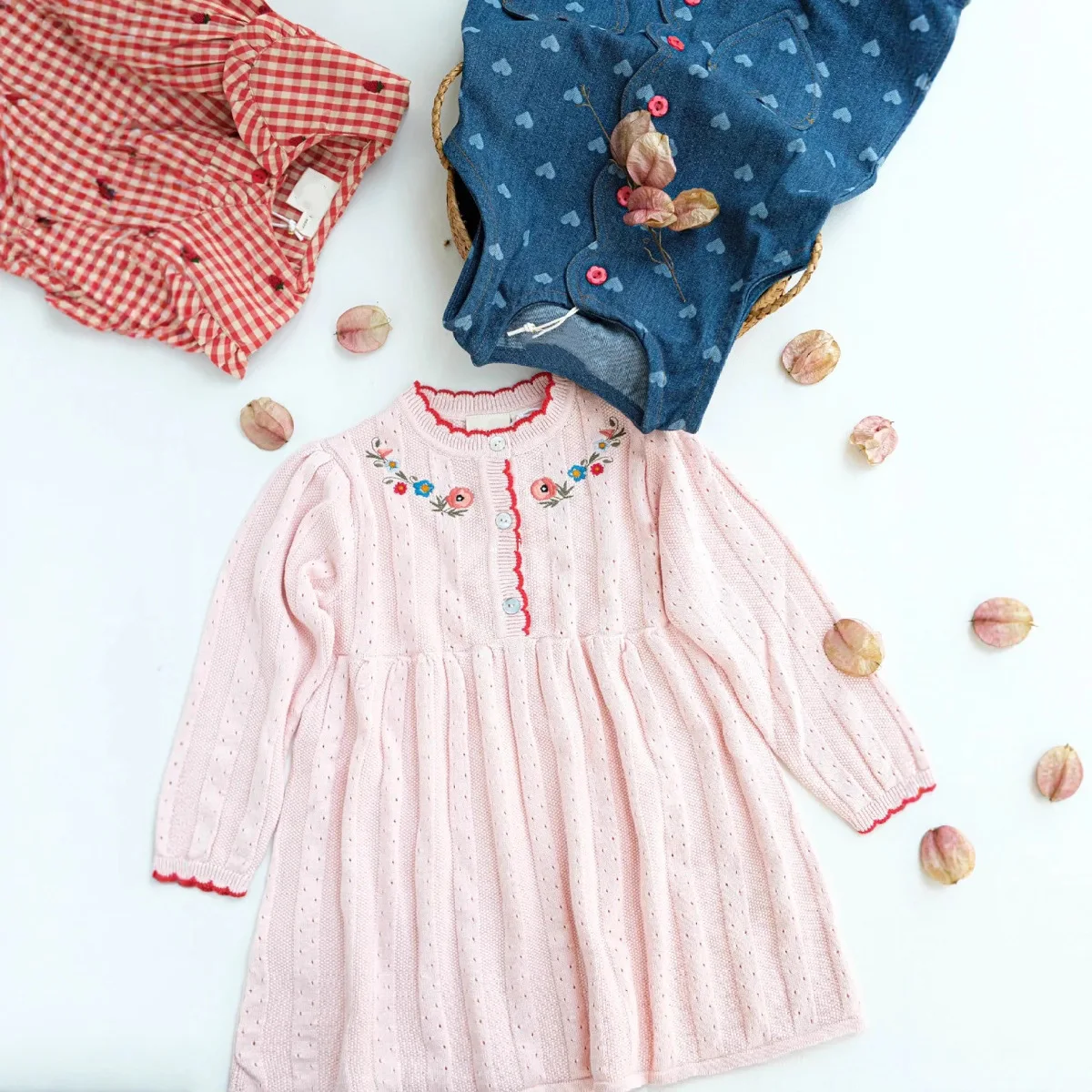 

2025 Autumn/Winter New Girls Embroidered Ruffle Collar Long-Sleeve Dress Baby Fashion Cute & Elegant Knitted Dress