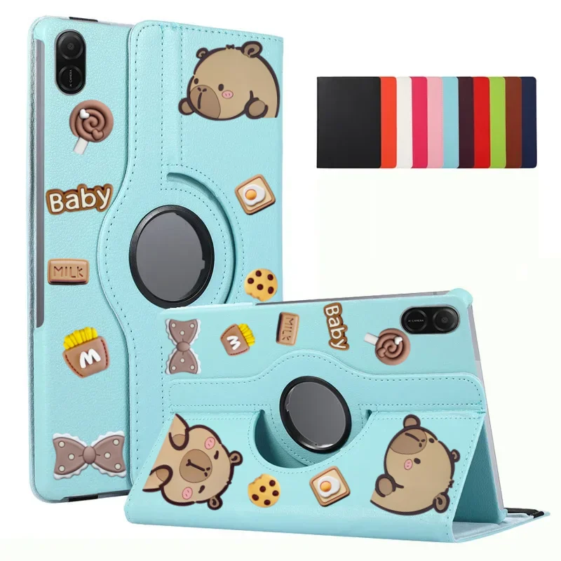 

For Huawei Honor Pad X8a Case 11-inch DIY Cartoon Capybara Patch PU Leather Stand Case For Honor Pad X8a 2024 Tablet Cover Funda