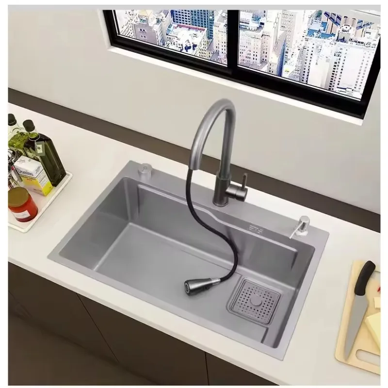 High - Quality 304 Stainless Steel Kitchen Sink with Cutting Board Multifunctional Large Single Bowl Sink for Kitchen