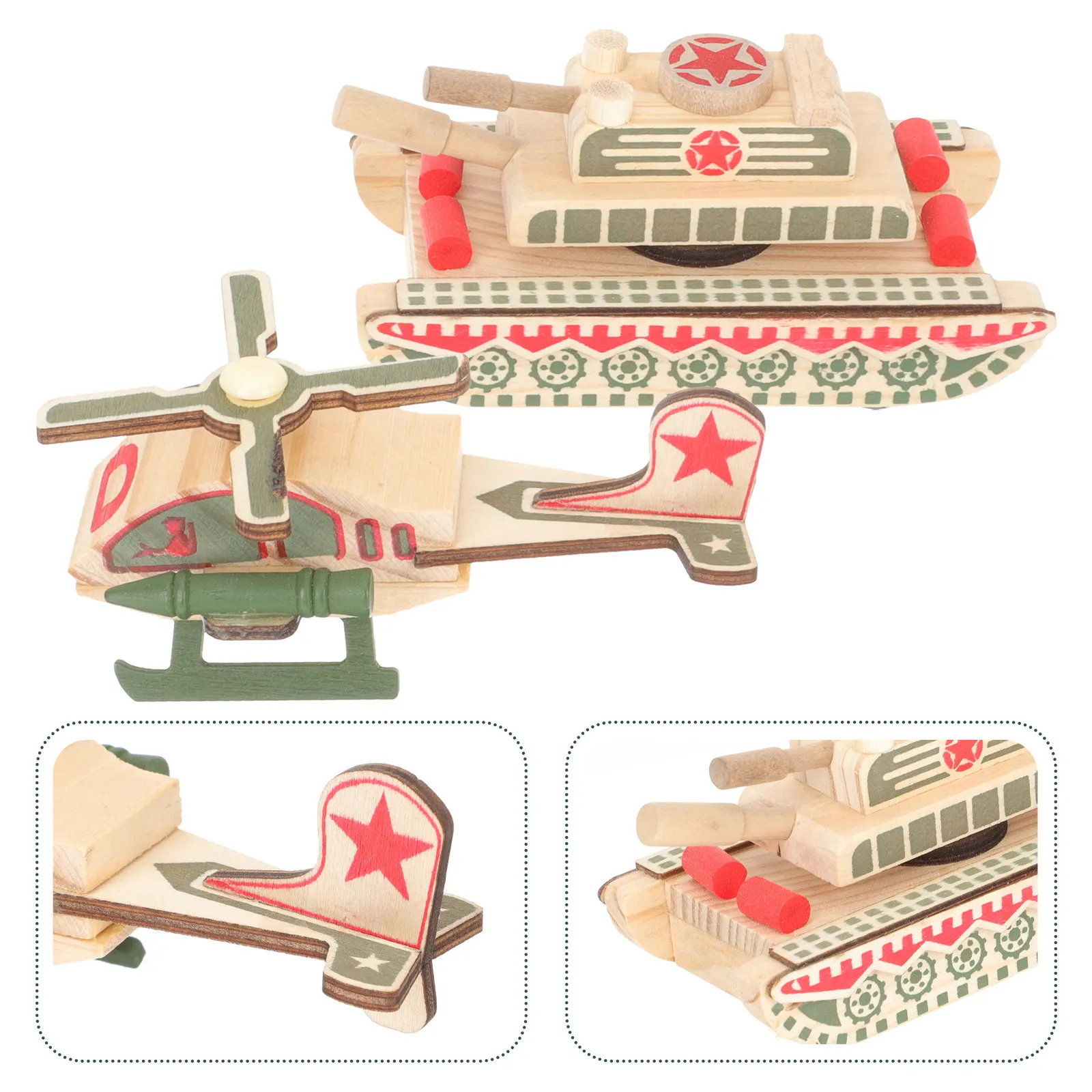 

2Pcs Mini Military Helicopter Set Wooden Tank Vehicle Kids Cognitive Plaything Party Favor Gift Toy Tank Helicopter Toy