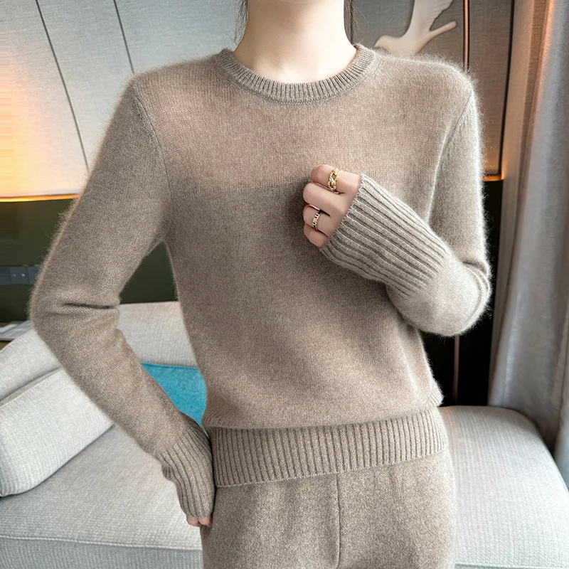 100% cashmere women's sweater knitted long sleeved O-neck pullover Korean version soft hot selling women's cashmere top