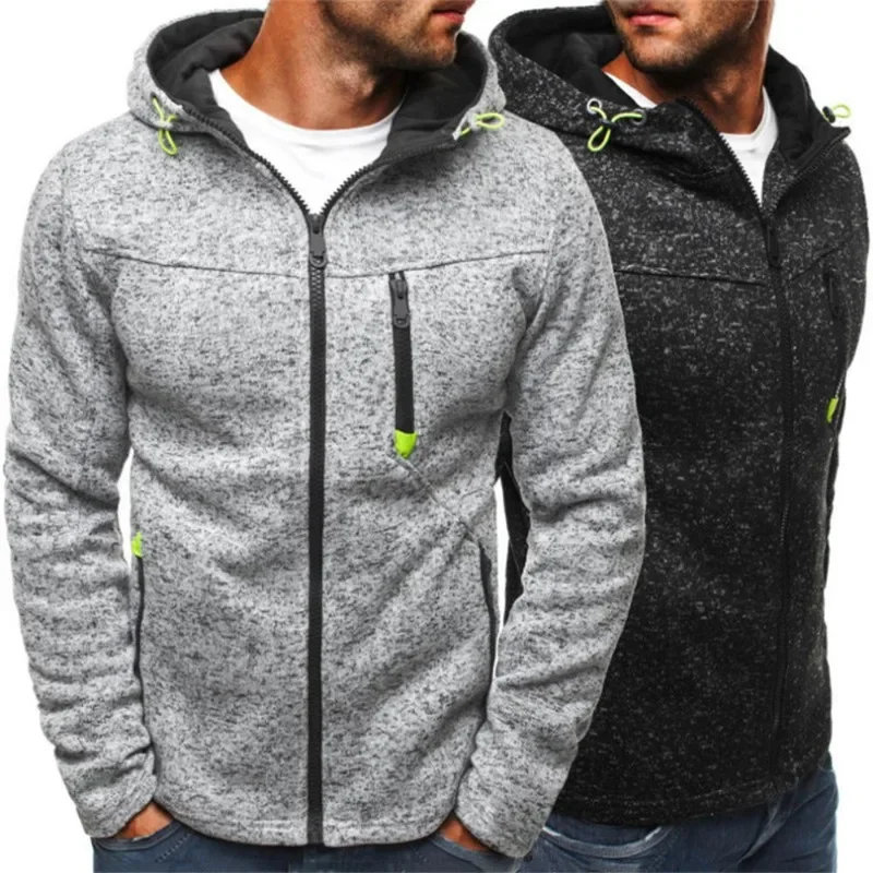 

Fashion Casual Men's Jackets Tracksuit Solid Long Sleeve Zipper Hooded Outerwears For Male Pockets Hoodies Sweatshirts Clothing