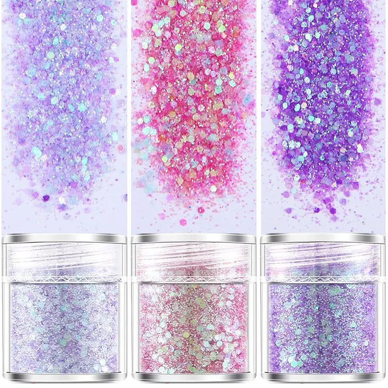 Three Pieces Mixed Purple Glitter Flakes Crafts Sparkles Nail Sequins Stickers Accessories for Nail Arts