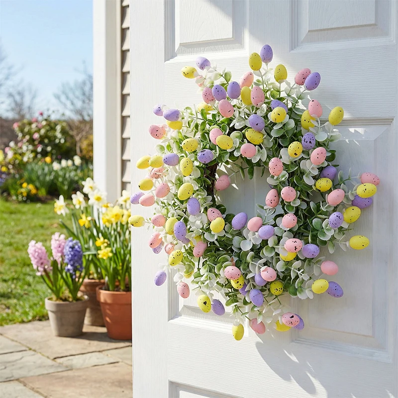 Home Plant Flower Garland Easter Decor Nordic Easter Egg Simulation Flower Wreath Easter Decoration Door Pendant Decor Accessory