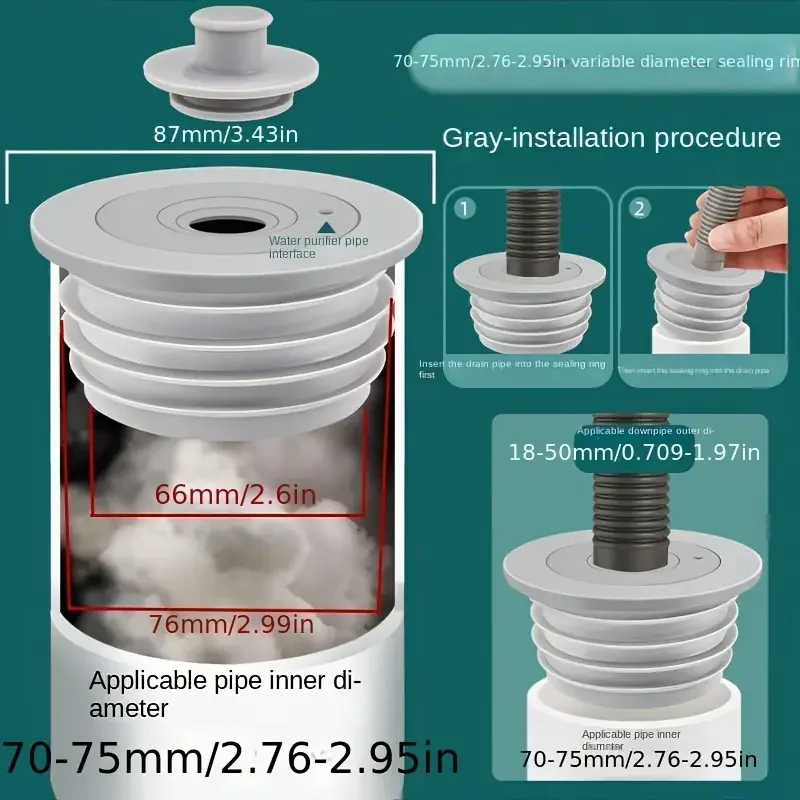 1PC Anti-backflow Odor Prevention Device For Sewer Pipes Kitchen Sinks Washing Machines Silicone Sealing Ring Drain Plug