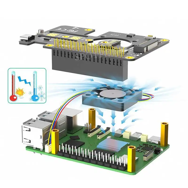 

3-in-1 PCIE to M.2 Storage Board for Raspberry Pi5 Cooling Fan Compatible with NVMe 2280 SSD & 40-Pin GPIO