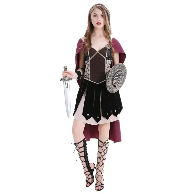 Disfraz de princesa guerrera romana medieval para mujer, disfraz de gladiadora romana de Esparta para Halloween, carnaval, fiesta de cosplay para adultos.