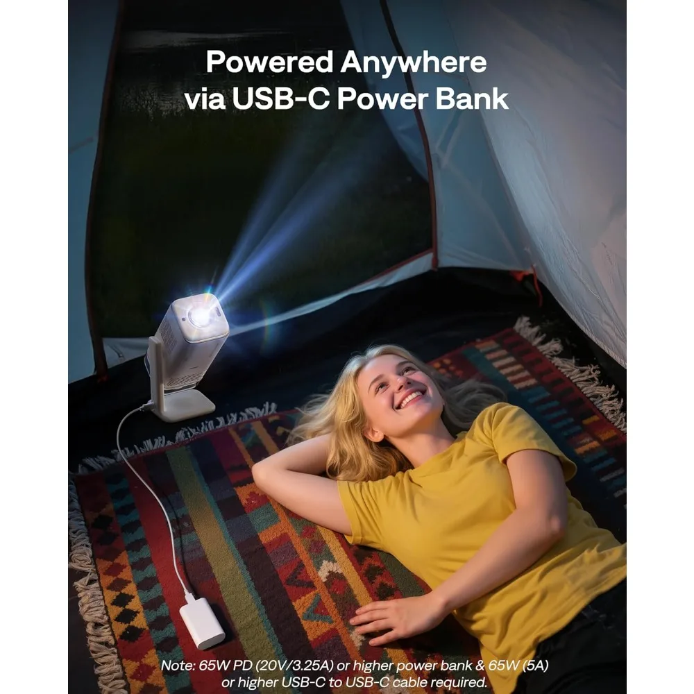 โปรเจคเตอร์วิดีโอ ไวไฟ บลูทูธ โปรเจคเตอร์พกพา สำหรับใช้งานนอกบ้าน ดูหนังที่บ้าน รองรับ 4K โฟกัสแบบเรียลไทม์ เสียงดอลบี้ ใช้พลังงานจาก USB-C