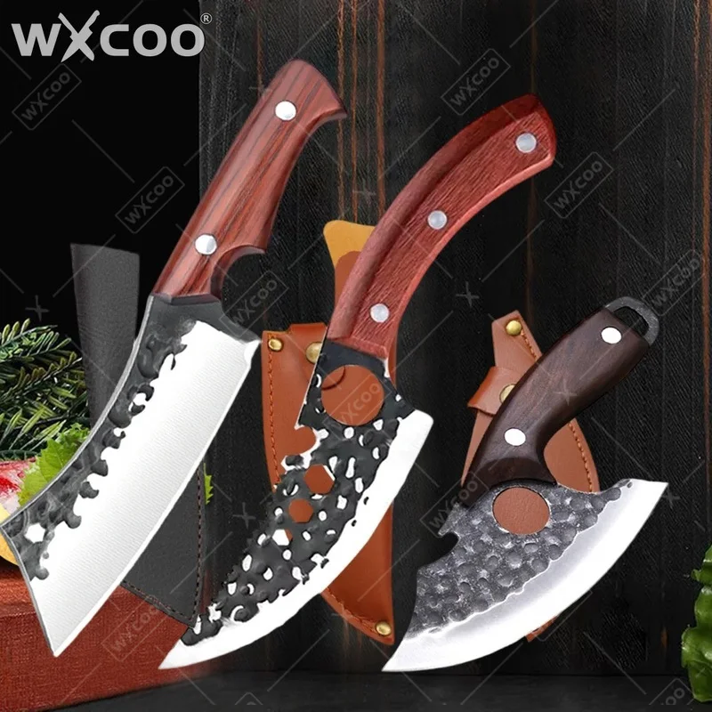 WXCOO Hand forged High Carbon Butcher Knives Multifucntional Kitchen Meat Cutting Stainless Steel BBQ Cooking Chef Knife