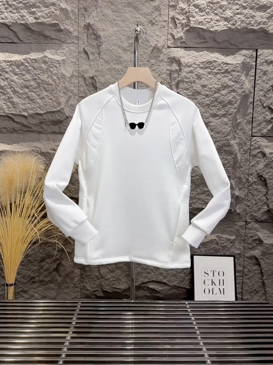 

Простой круглый свитшот для мужчин, модный дизайн с цветными вставками, осенне-зимняя новинка, удобный свободный крой, топ.