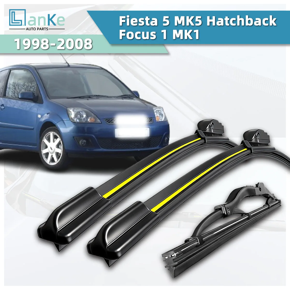 Geeignet für Ford Fiesta 5 MK5 Schrägheck/Focus 1 MK1 (1998-2008) Kfz-Scheibenwischer aus Naturkautschuk, langlebiger Frontscheibenwischer