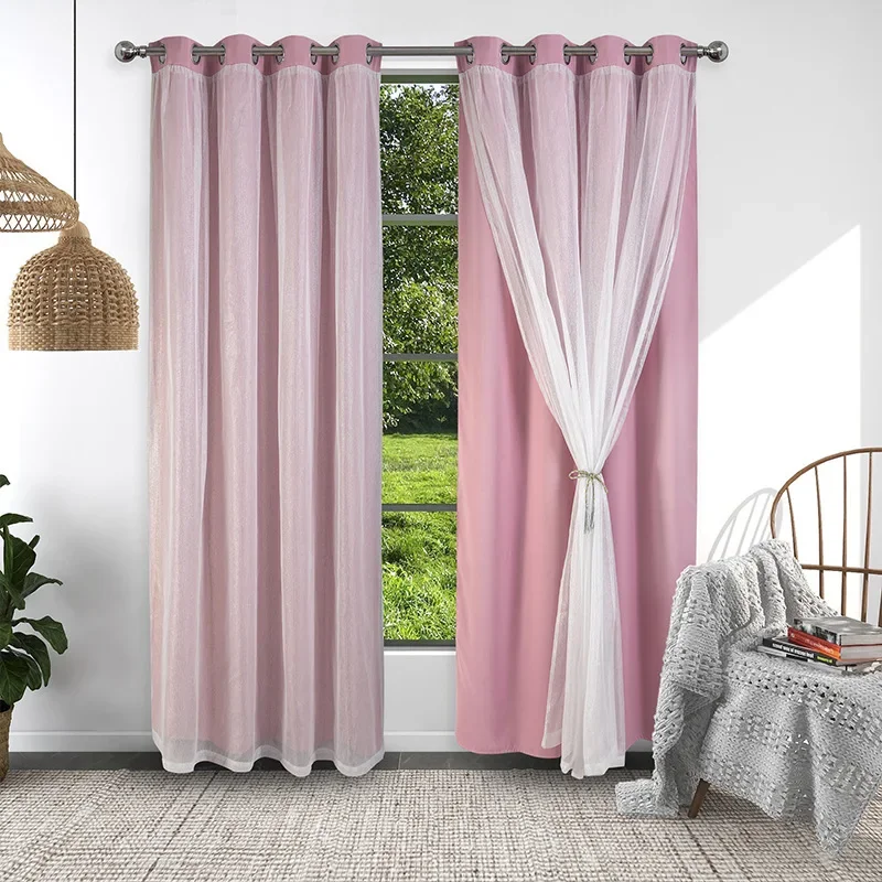 (31) Customized Factory Direct Sales Silver Silk Double-layer Blackout Curtains