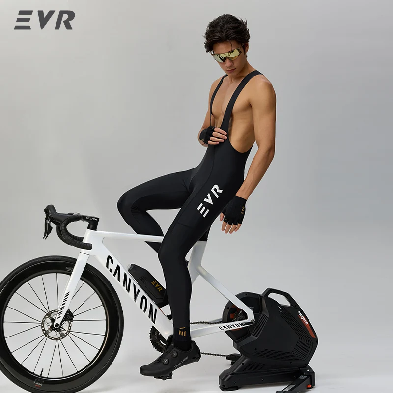 EVR Men's Spring Fall Cycling Bib Tights Lightweight Stretch Padded High Waist Breathable Road Bike MTB Long Ride Pants