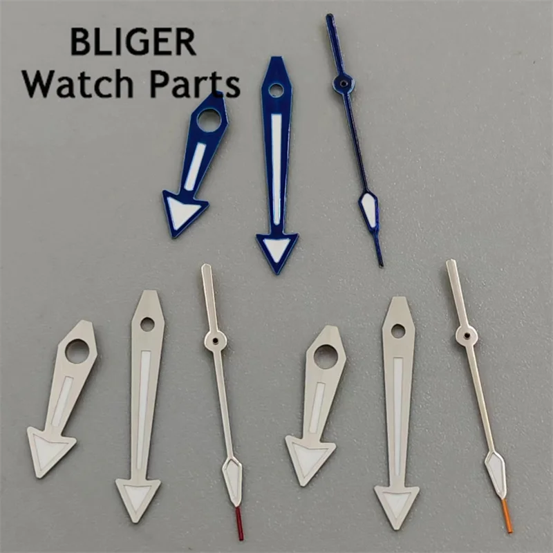 BLIGER silver blue watch hands green luminous hands fit NH35 NH36 movement