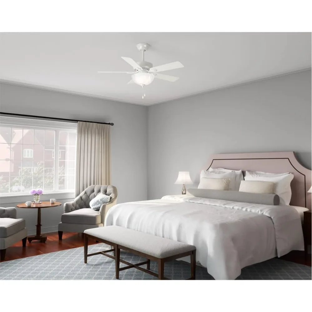 44 inch White Ceiling Fan with LED Light Kit and Pull Chain, CLASSIC CEILING FAN, MULTI-SPEED REVERSIBLE FAN MOTOR