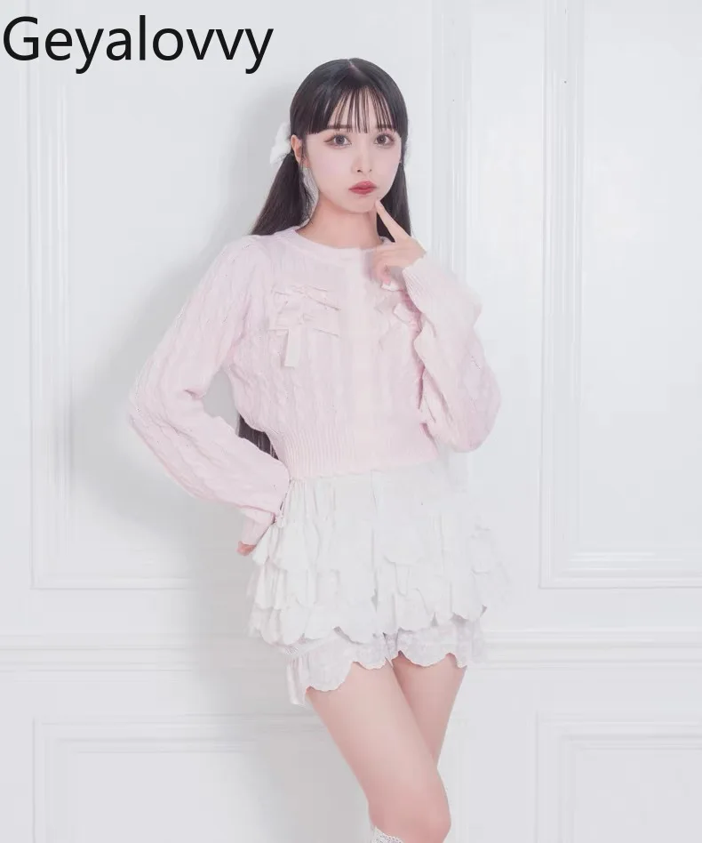 Süße Mädchen Bowknot Twisted Muster Gestrickte Bowknot Kurze Strickjacke Herbst Neue Vielseitige Rundhals Langarm Pullover Jacke