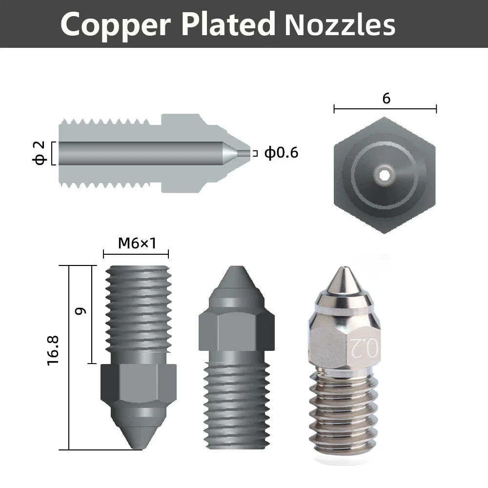 Buse plaquée cuivre Ender 7, 4 pièces de haute qualité, pièces d'imprimante 3D, filetage M6, buse haute vitesse pour Ender-7 Spider Ender-3 V2