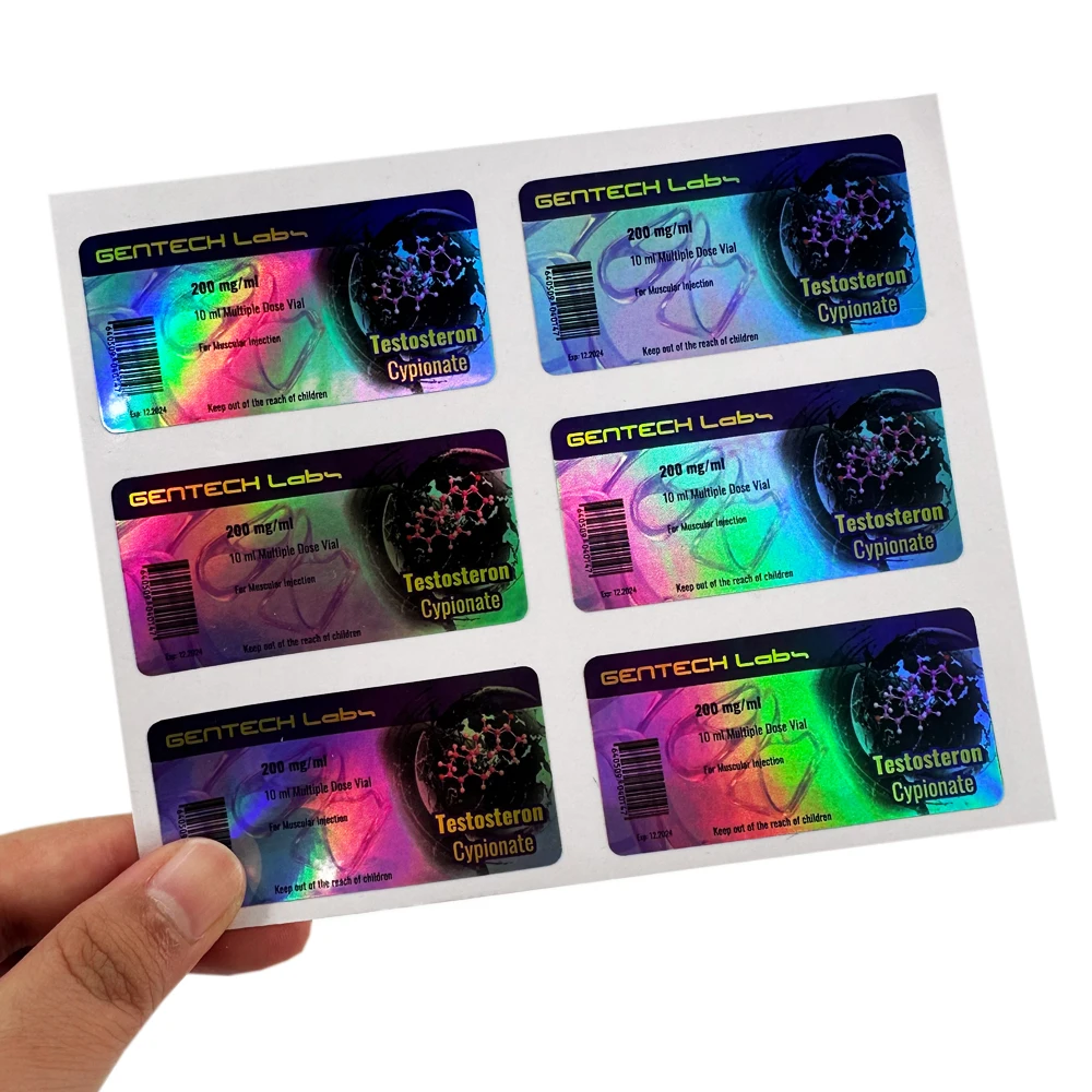 500 PCS 60x25mm Personalize Design Printed Retro Holographic Self-Adhesive PET Stickers Waterproof Silver Laser Labels For Vials