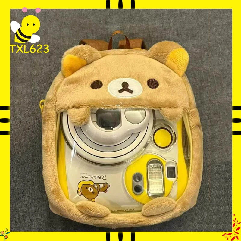 

New Cartoon Rilakkuma Backpack Plush Clear Window Bag School Bag For Girls Women JK Lolita Kawaii Cute Camera Storage Bag Gifts