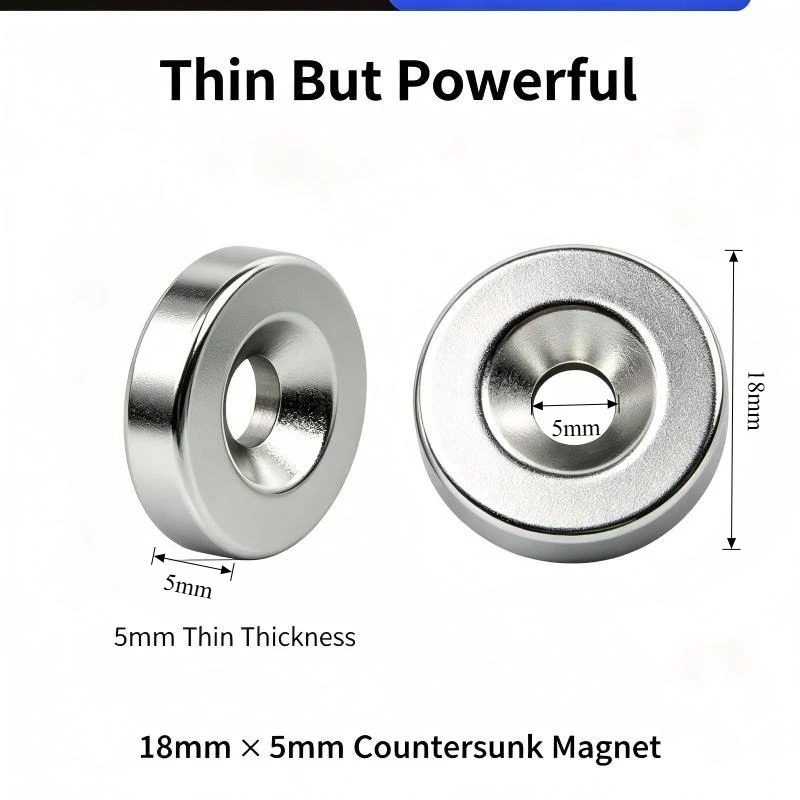 18x5‑5mm N35 Countersunk Hole Disc Neodymium Magnet Round Permanent Magnet Fridge DIY Craft Model Building Industrial Hardware