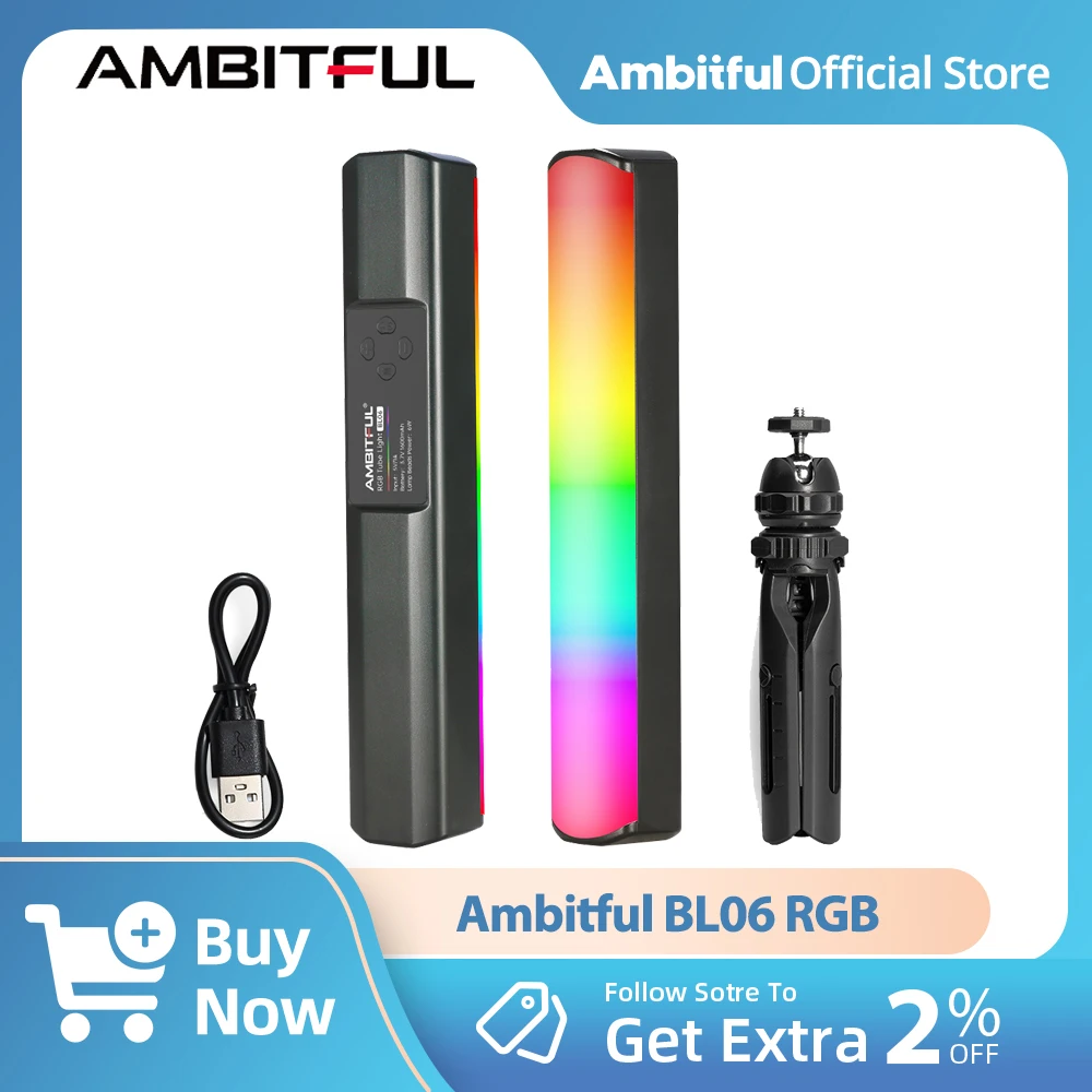 AMBITFUL BL-06 LED Video Light Pavo Tube Light RGB Color Photography Light Handheld Light Stick for Photos Video Movie Vlog