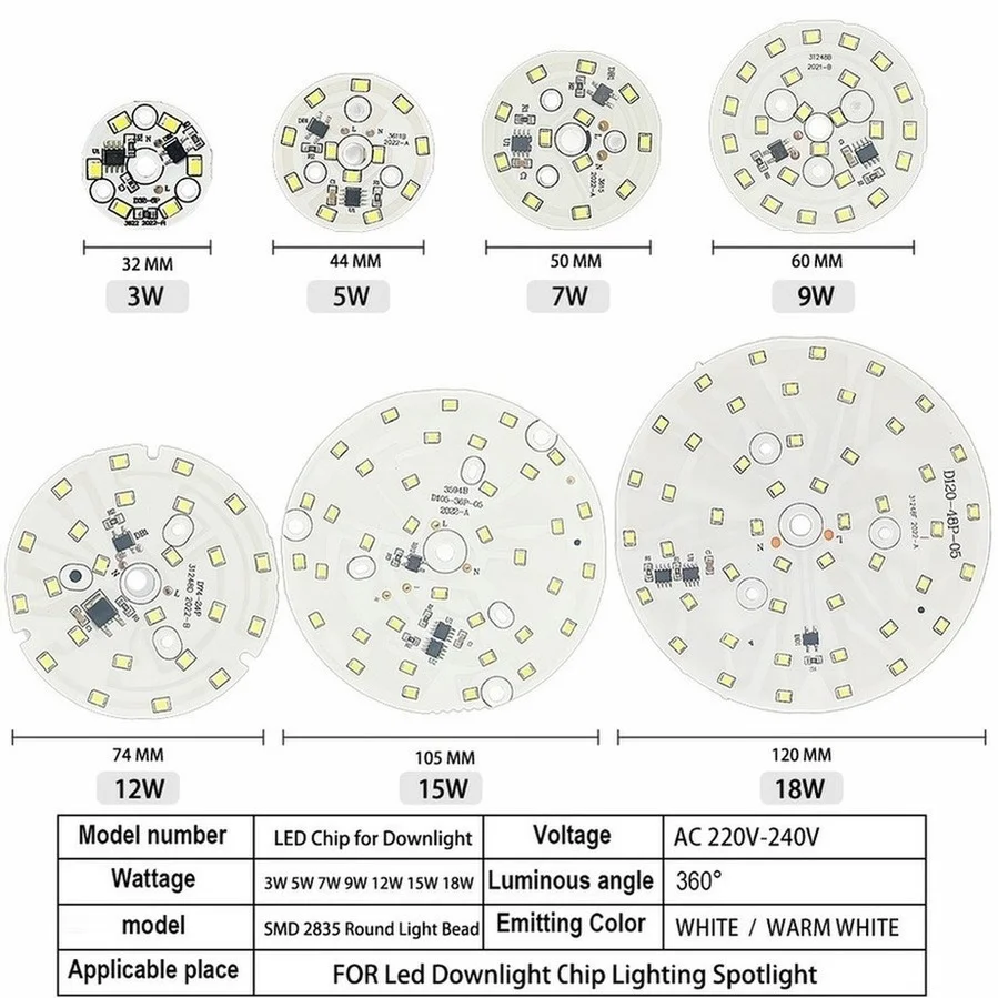 10pcs LED Chip for Downlight 3W 5W 7W 9W 12W 15W 18W SMD 2835 Round Light Beads AC 220V-240V Led Downlight Chip Lighting