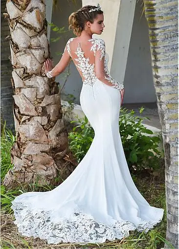 Fantastic O-Neck Mermaid Wedding Dresses Custom Made Sexy See Through Long Sleeve Illusion Back Bridal Gowns Floor Length