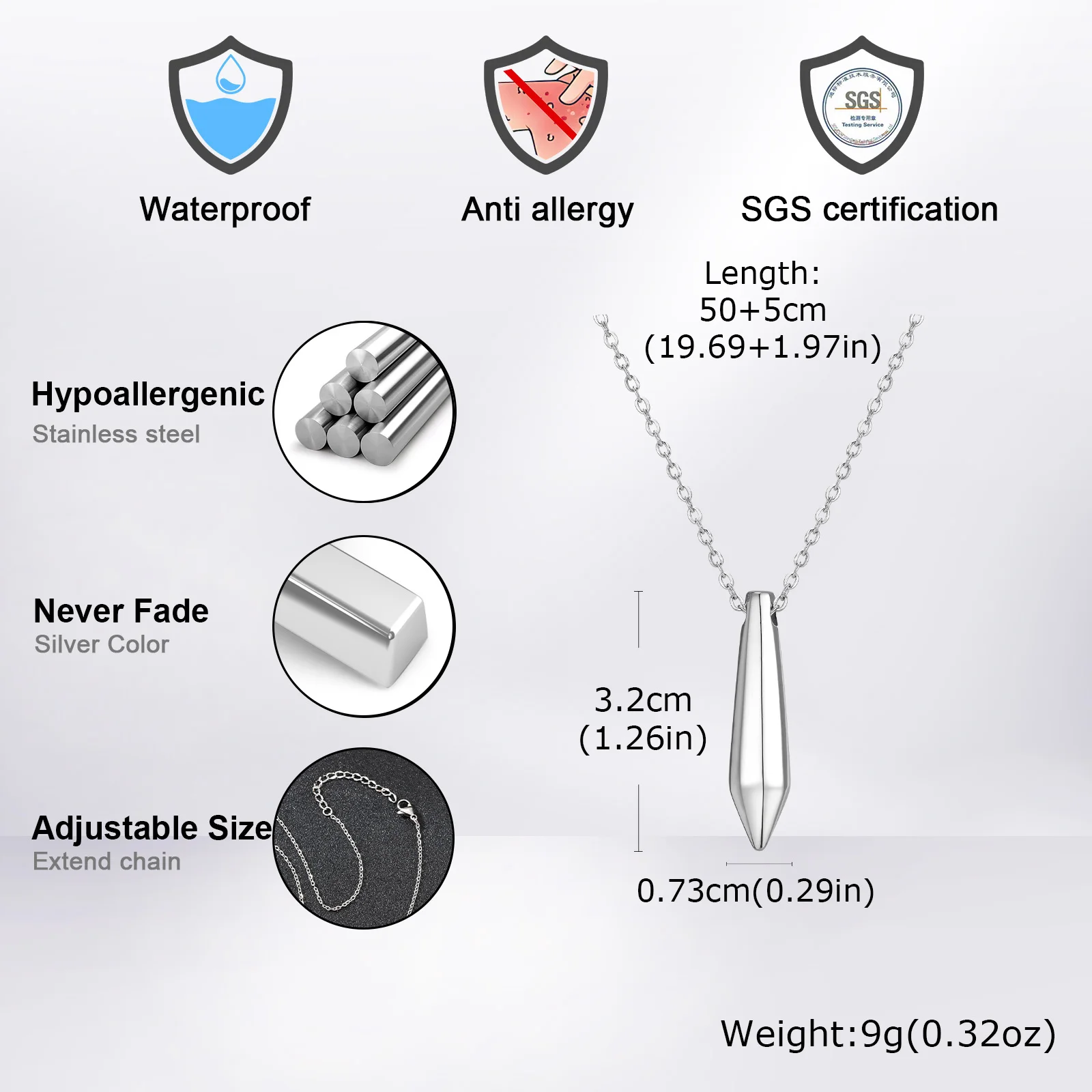 Stainless Steel Cut Bullet Necklace for Men,Stylish Vertical Pendant Necklace,Birthday Party Gift - Image 6