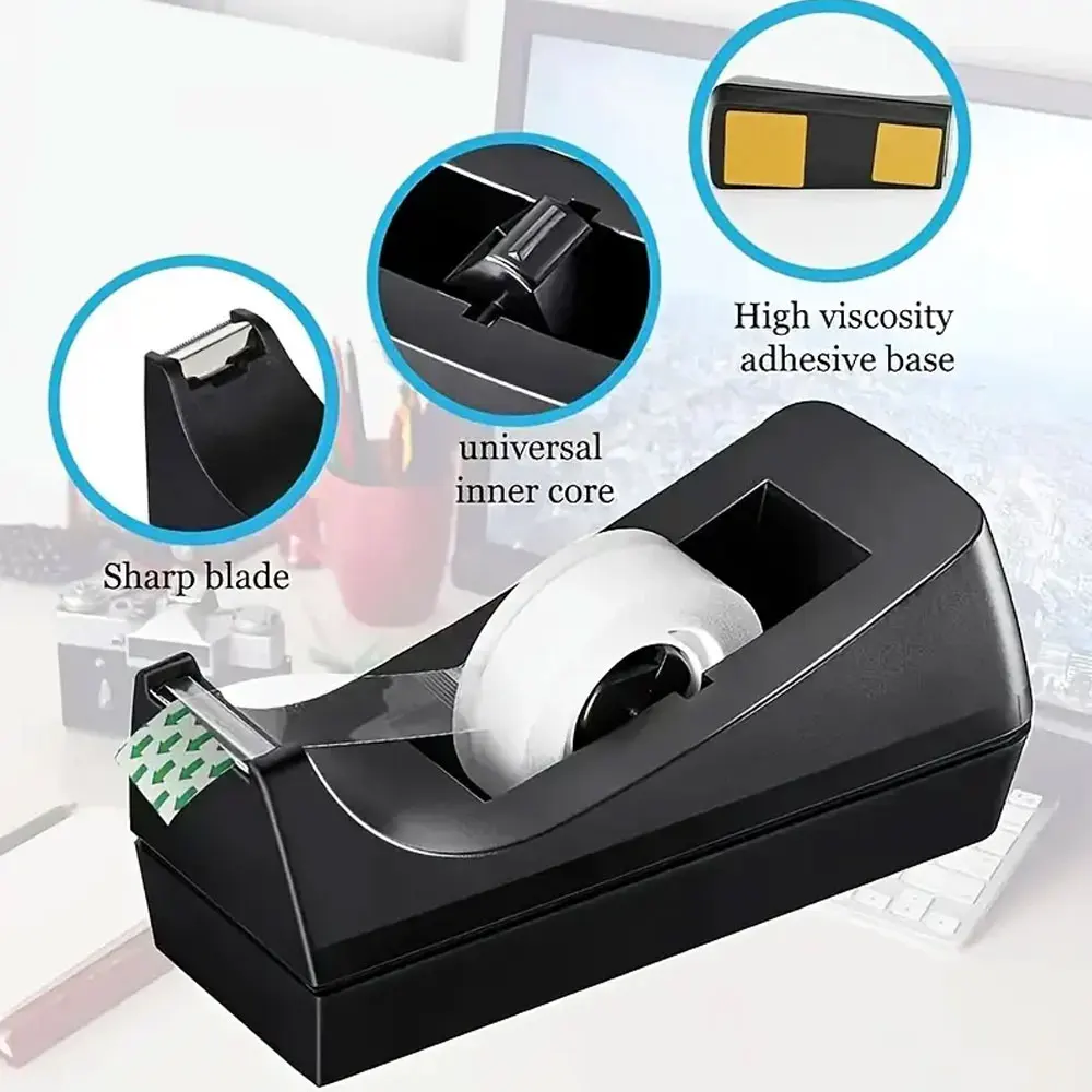 Black desktop tape holder - non-slip base - suitable for office, home and school (tape not included)