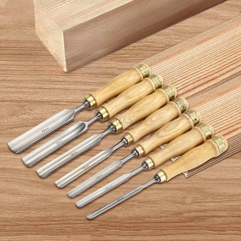 8-38mm Fraxinu Mandshurica Handle Woodworking Chisel Carpenter Half Round Chisel Carving Knife Trimming Chamfer Woodworking Tool